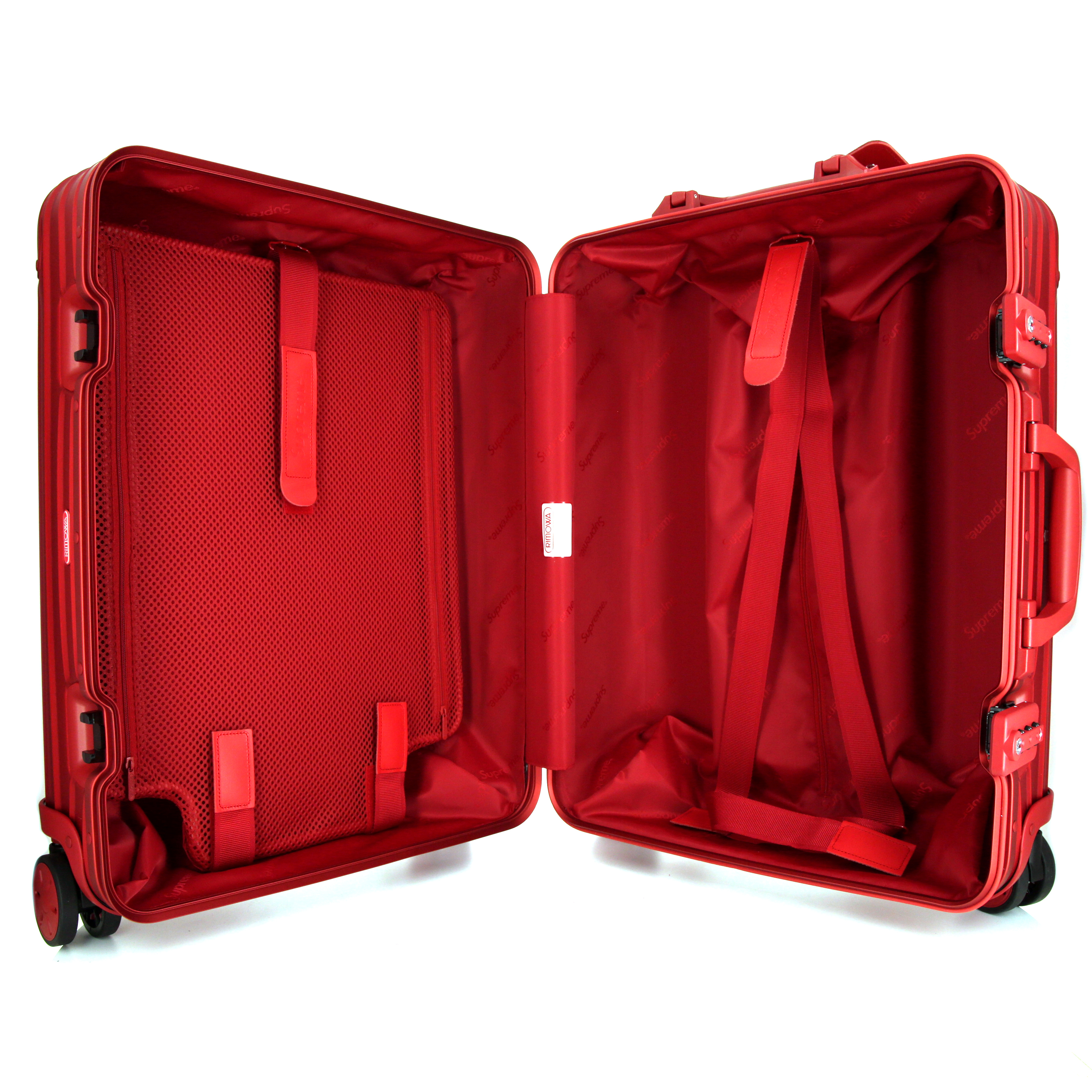 Valise rigide Rimowa Check-In Edition Limitée en aluminium bicolore rouge et blanc et plastique rouge - Detail D3