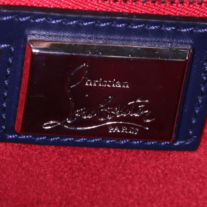 Christian Louboutin Eloise handbag in dark blue leather and dark blue suede - Detail D4