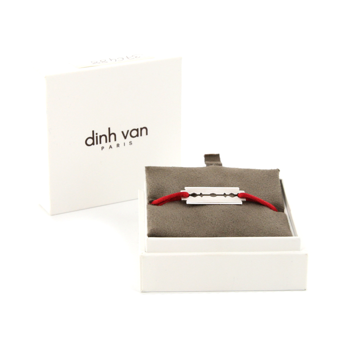 Bracciale Dinh Van Lame de Rasoir in oro bianco e seta rossa - Detail D2