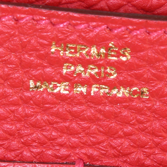 Portefeuille Hermes Dogon - Pocket Hand en cuir taurillon clémence rouge - Detail D3