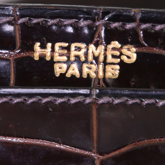 Bolso de mano Hermès Palonnier en cocodrilo marrón - Detail D3