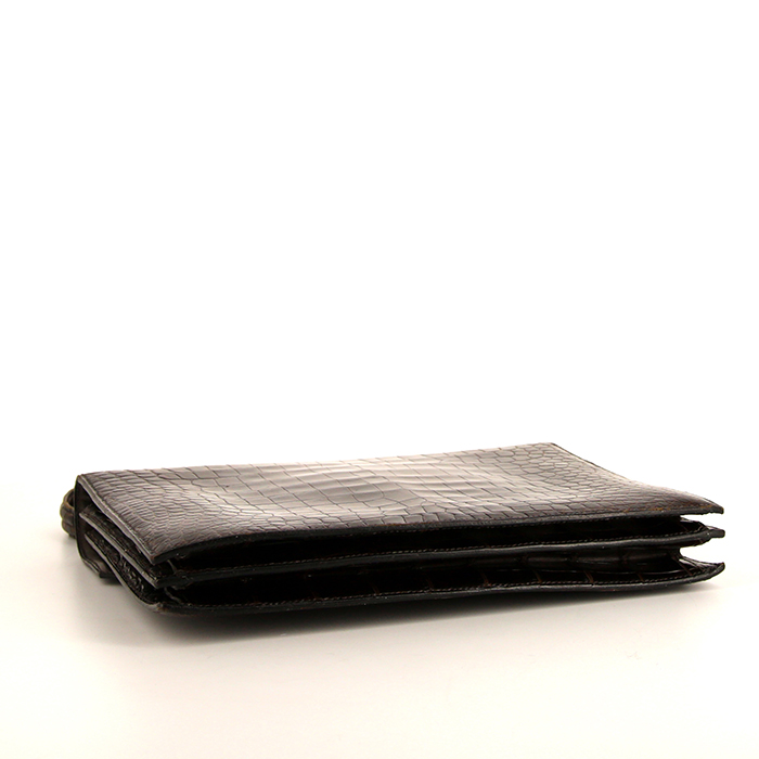 Bolso de mano Hermès Palonnier en cocodrilo marrón - Detail D4