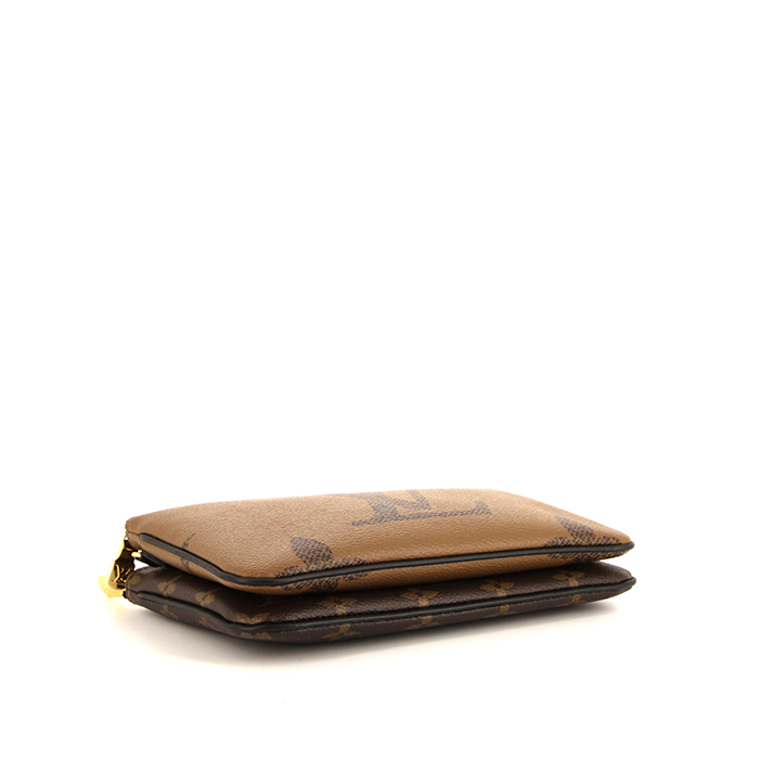 Louis Vuitton Double Zip shoulder bag in brown monogram canvas and black leather - Detail D4