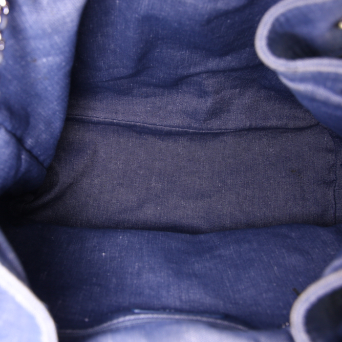 Chanel handbag in denim canvas and grey canvas - Detail D3