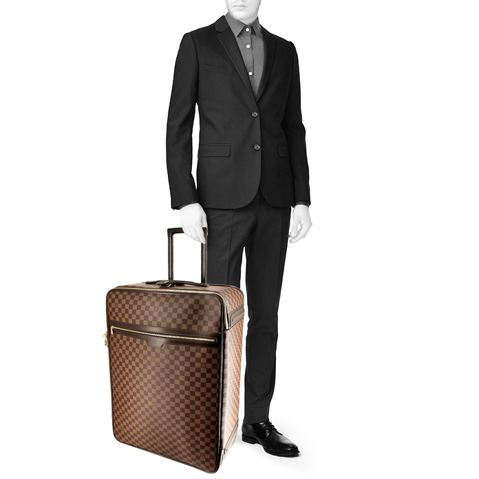 Louis Vuitton suitcase in ebene damier canvas and brown leather - Detail D1
