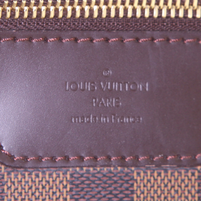 Louis Vuitton suitcase in ebene damier canvas and brown leather - Detail D4
