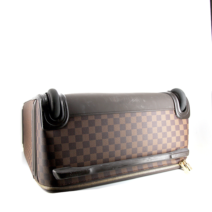 Louis Vuitton suitcase in ebene damier canvas and brown leather - Detail D5