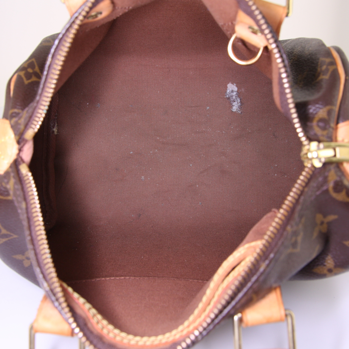 Bolso de mano Louis Vuitton Speedy 25 cm en lona Monogram marrón y cuero natural - Detail D2