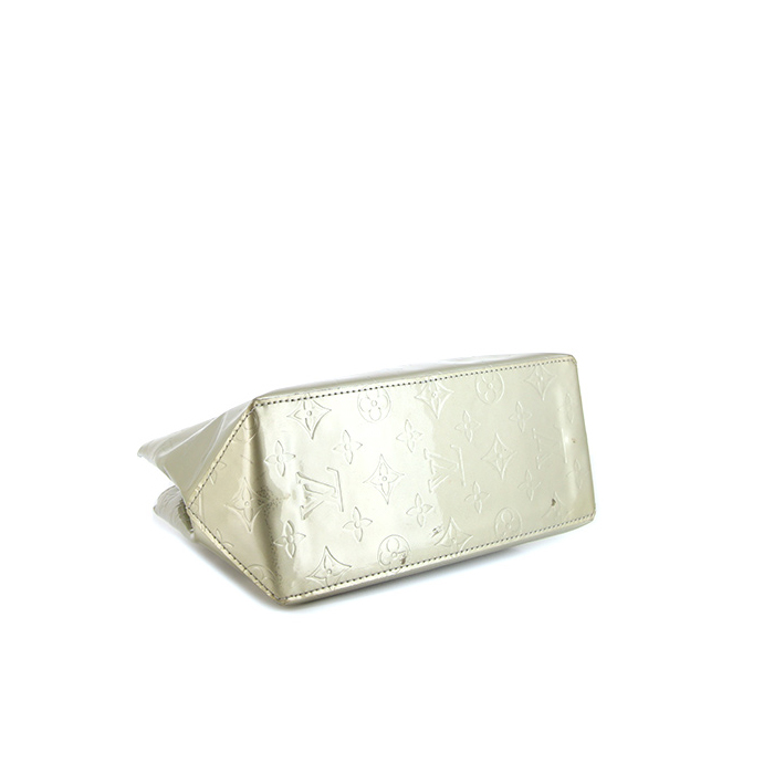 Bolso de mano Louis Vuitton Reade en charol Monogram verde y cuero natural - Detail D4