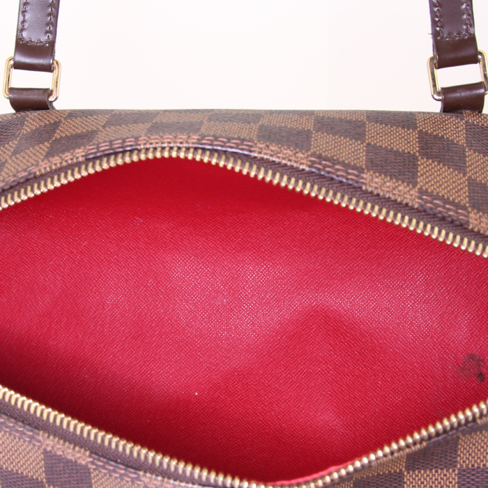 Sac à main Louis Vuitton Papillon en toile damier ébène et cuir marron - Detail D2