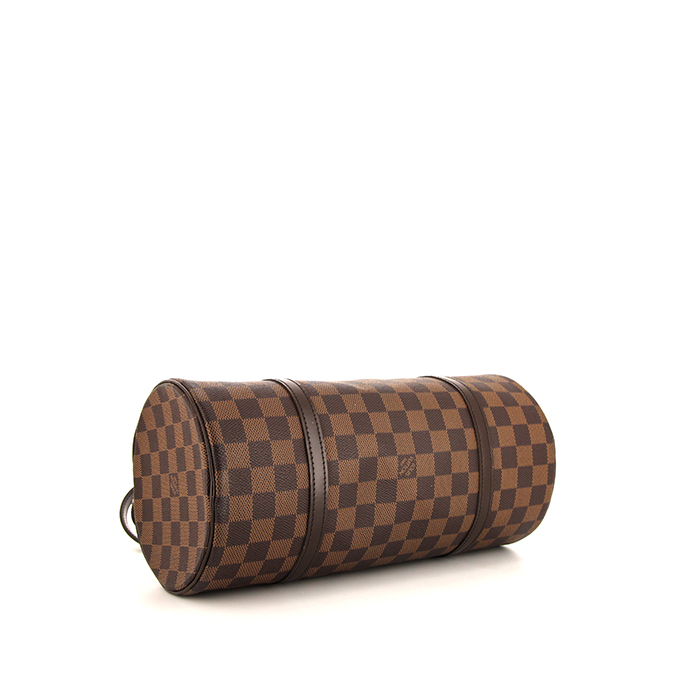 Sac à main Louis Vuitton Papillon en toile damier ébène et cuir marron - Detail D4