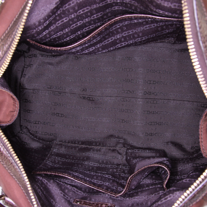 Celine handbag in brown leather and brown canvas - Detail D2