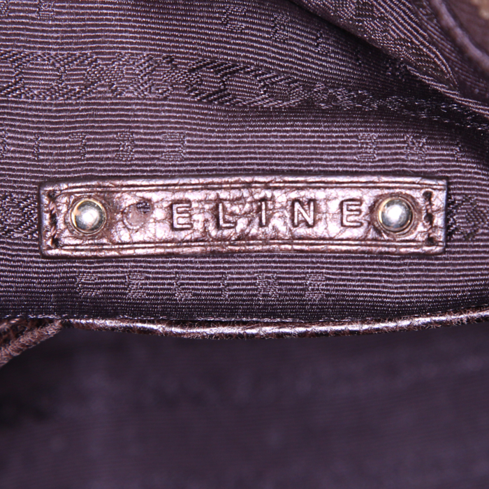 Bolso de mano Celine en cuero marrón y lona marrón - Detail D3