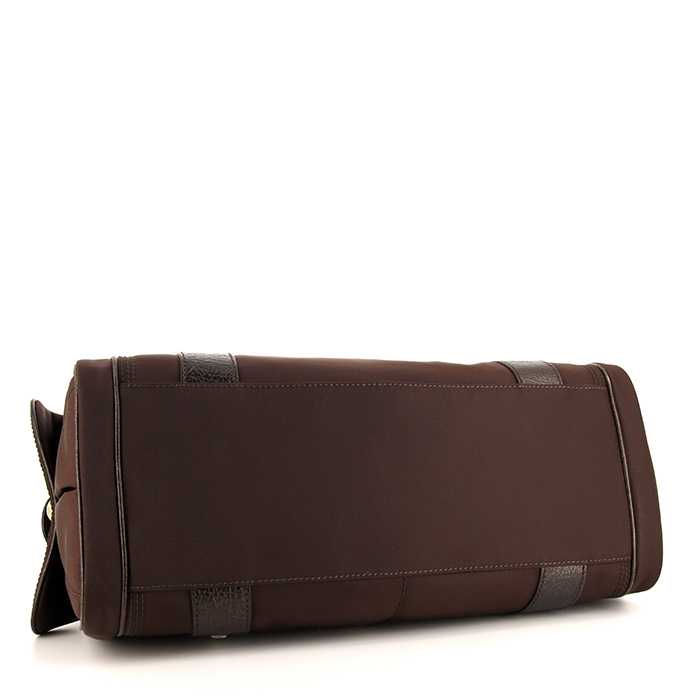 Celine handbag in brown leather and brown canvas - Detail D4