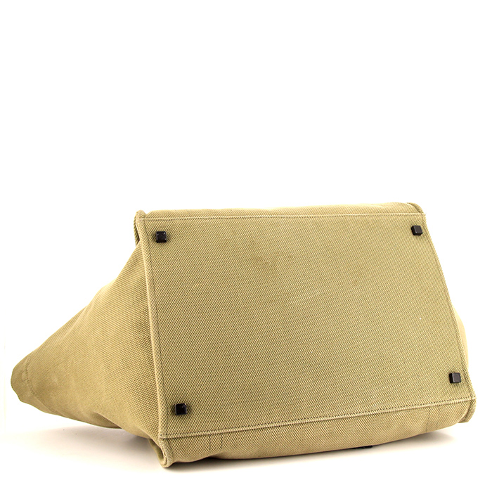 Sac cabas Céline Cabas Phantom en toile vert-kaki et marron et cuir marron - Detail D4