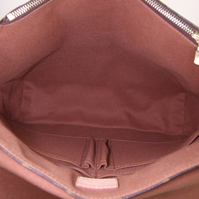 Bolso bandolera Louis Vuitton Messenger en lona Monogram marrón y cuero natural - Detail D2