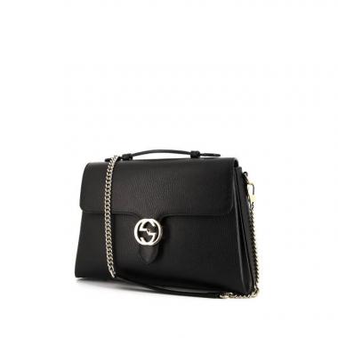 Borsa Gucci Interlocking G in pelle martellata nera