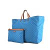 Gucci shopping bag in blue monogram canvas and brown leather - 00pp thumbnail