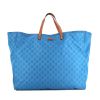 Gucci shopping bag in blue monogram canvas and brown leather - 360 thumbnail