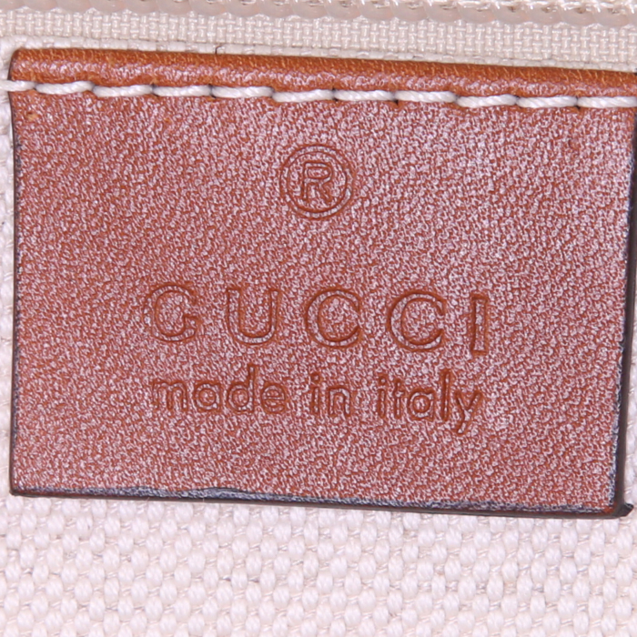 Gucci shopping bag in blue monogram canvas and brown leather - Detail D3
