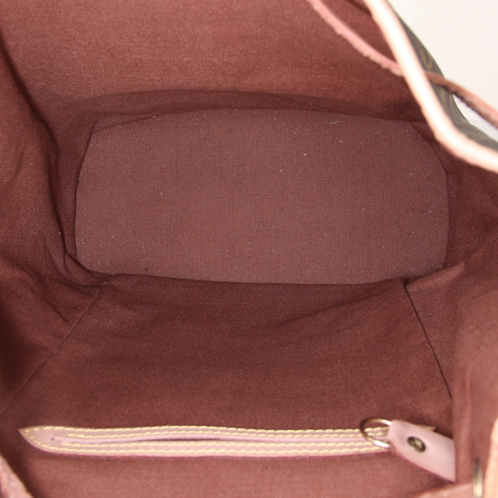 Zaino Louis Vuitton Montsouris Backpack modello medio in tela monogram marrone e pelle naturale - Detail D2