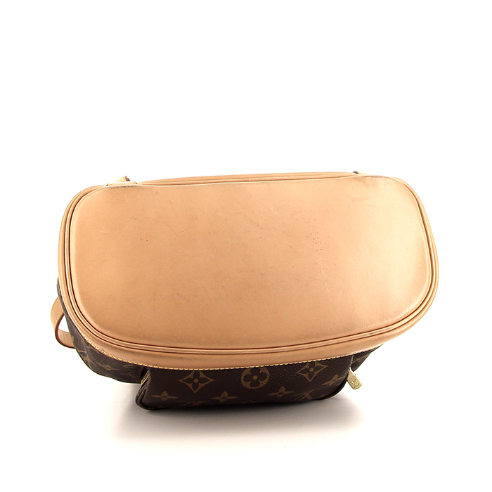 Zaino Louis Vuitton Montsouris Backpack modello medio in tela monogram marrone e pelle naturale - Detail D5