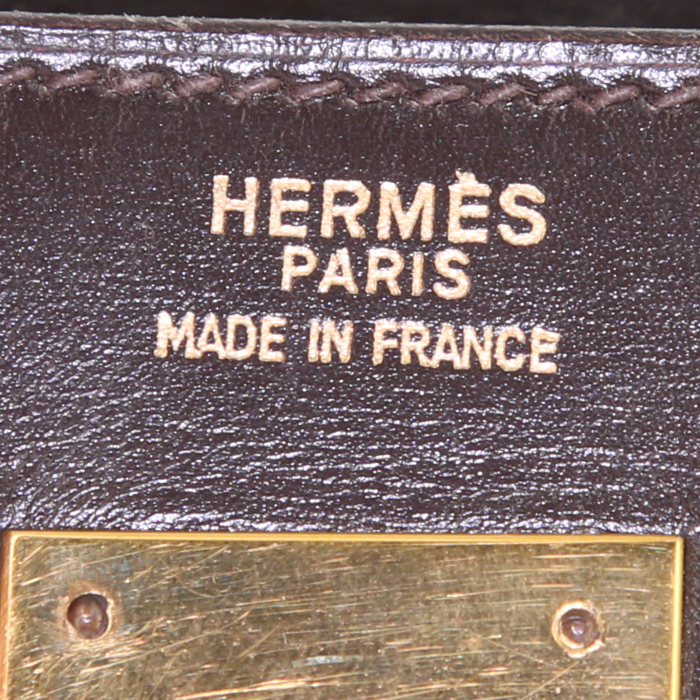 Hermes Kelly 35 cm handbag in brown box leather - Detail D3