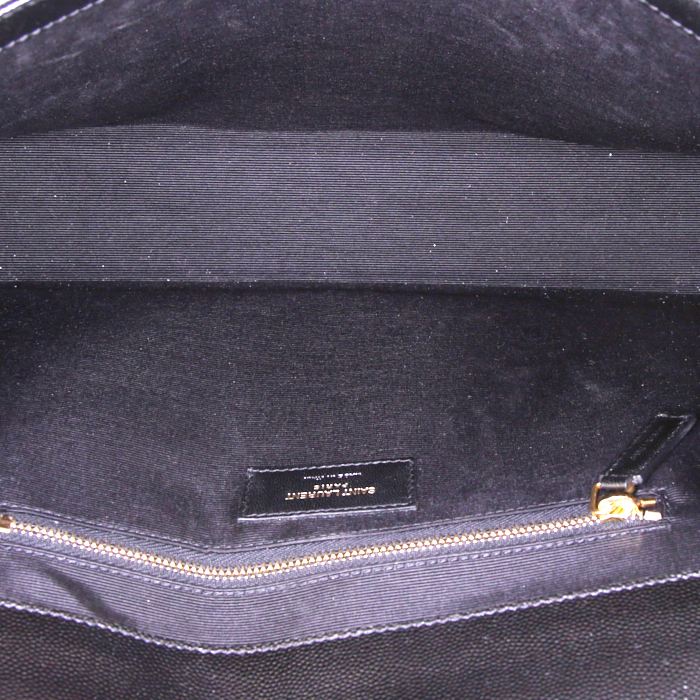 Saint Laurent College large model handbag in black chevron quilted leather - Detail D3