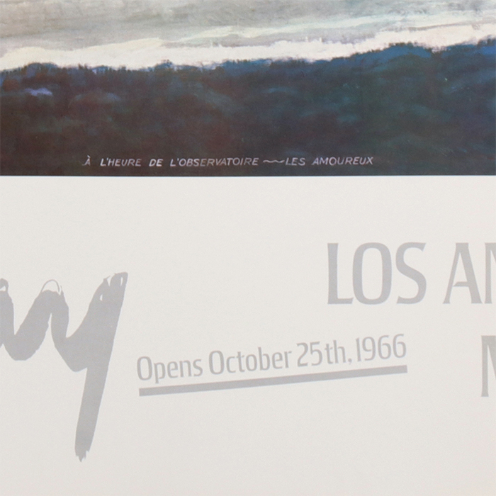 Man Ray, rare vintage poster after "A l’heure des observatoires - les amoureux" realized for his retrospective at the Los Angeles County Museum of Art, of 1966 - Detail D1