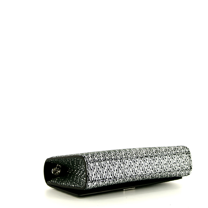 Saint Laurent Kate shoulder bag in silver canvas - Detail D4
