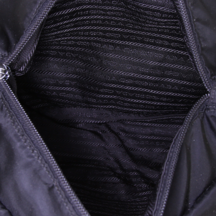 Sac bandoulière Prada en toile noire et cuir noir - Detail D2