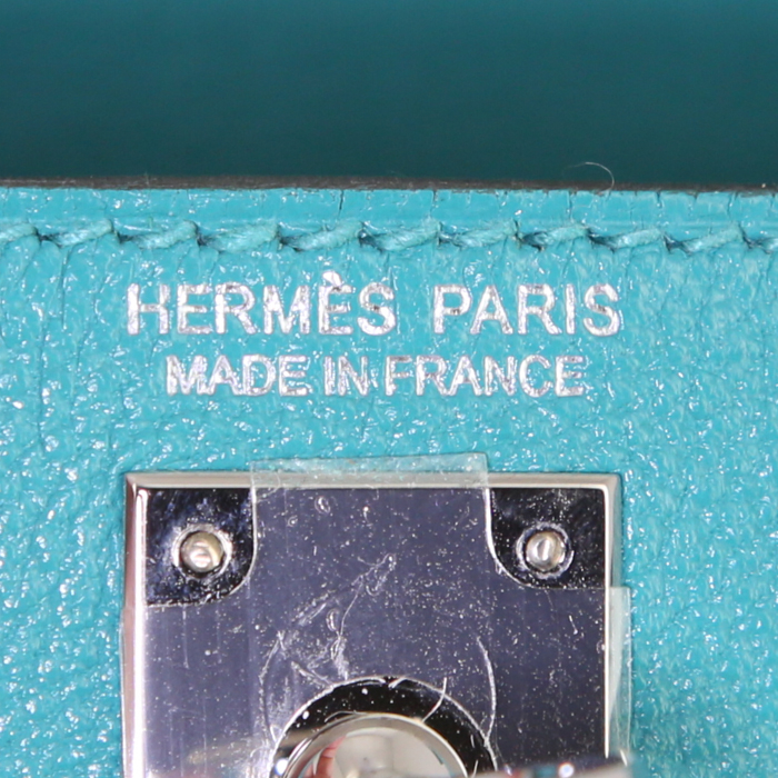 Sac à main Hermès Kelly 20 cm en chevre Vert Veronese - Detail D4