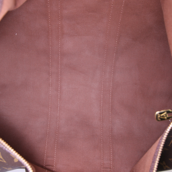 Borsa da viaggio Louis Vuitton Keepall 45 in tela monogram marrone e pelle naturale - Detail D2