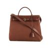 Hermes Herbag shoulder bag in brown canvas and brown leather - 360 thumbnail
