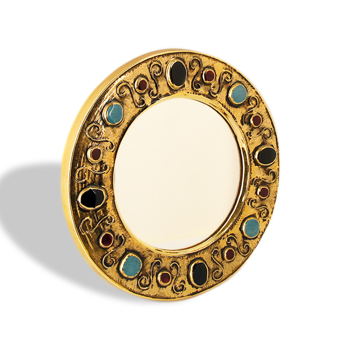 François Lembo, miroir en céramique émaillé sur fond or, des années 1970, signé - Detail D1
