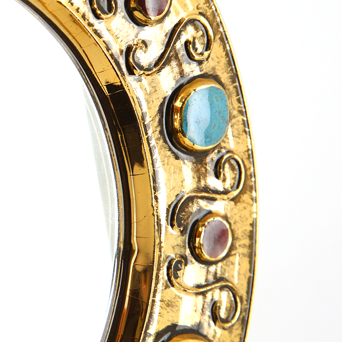 François Lembo, miroir en céramique émaillé sur fond or, des années 1970, signé - Detail D2