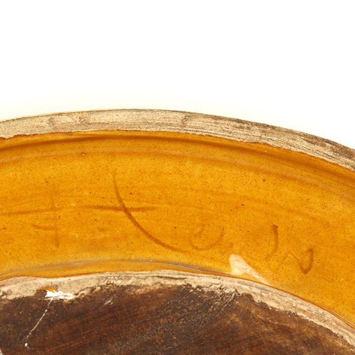 François Lembo, miroir en céramique émaillé sur fond or, des années 1970, signé - Detail D3