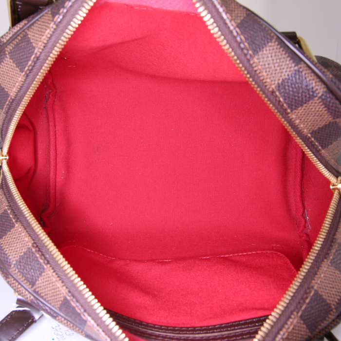 Sac cabas Louis Vuitton Rivington en toile damier ébène et cuir glacé marron - Detail D2