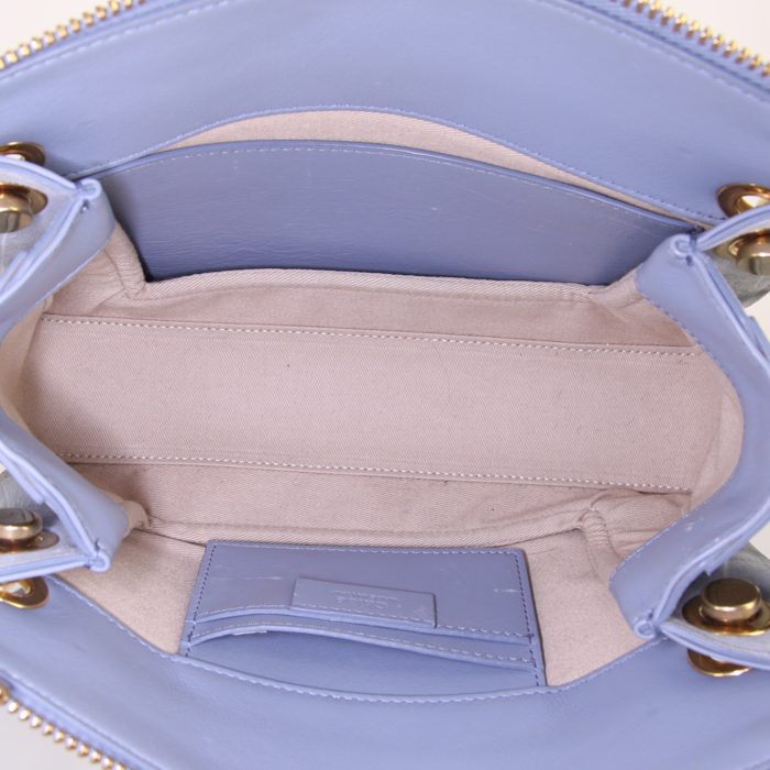 Chloé Roy Day bag worn on the shoulder or carried in the hand in blue leather and blue suede - Detail D3