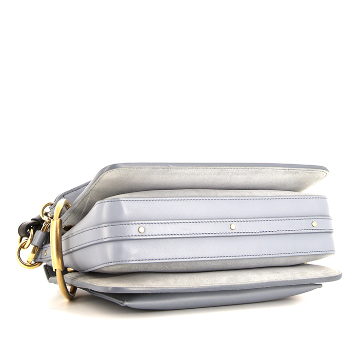 Chloé Roy Day bag worn on the shoulder or carried in the hand in blue leather and blue suede - Detail D5