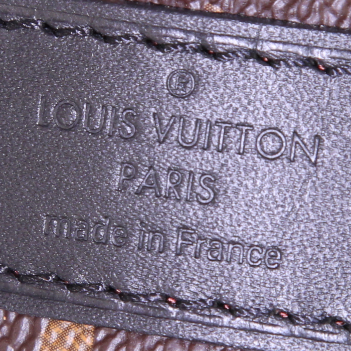 Sac de voyage Louis Vuitton Keepall 55 cm en toile monogram Macassar marron et cuir noir - Detail D4