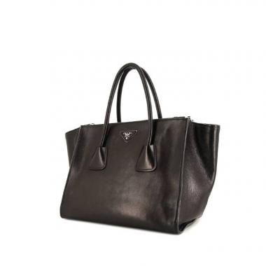 Prada Twin Zip Shoulder Bag in Black Leather