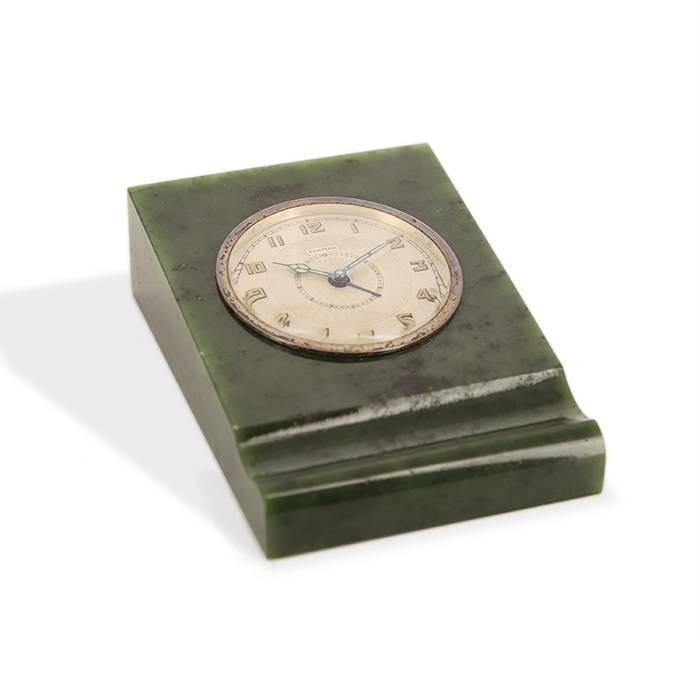 Cartier, Table clock n°142, in green quartz and metal, from the 1930's - 00pp
