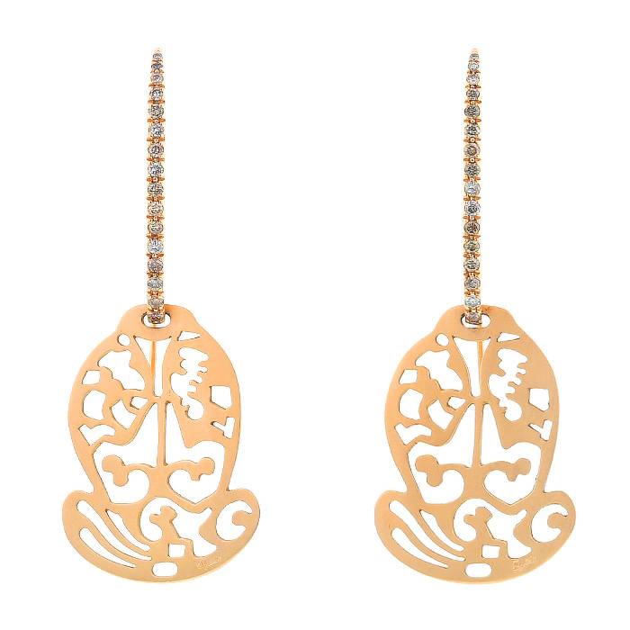 Paire de pendants d'oreilles Pomellato Ming en or rose et diamants brun - 00pp