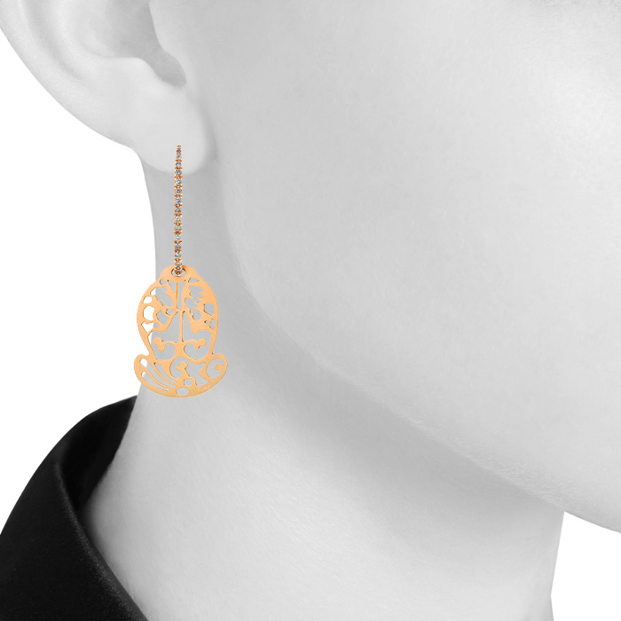 Orecchini pendenti Pomellato Ming in oro rosa e diamanti brown - Detail D1