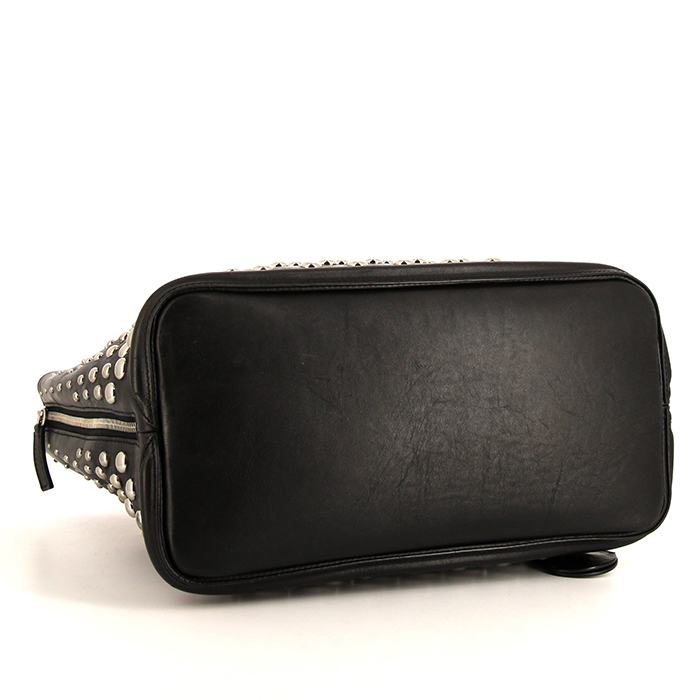 Shopping bag Alexander McQueen in pelle nera decorazione con chiodi in metallo argentato - Detail D4