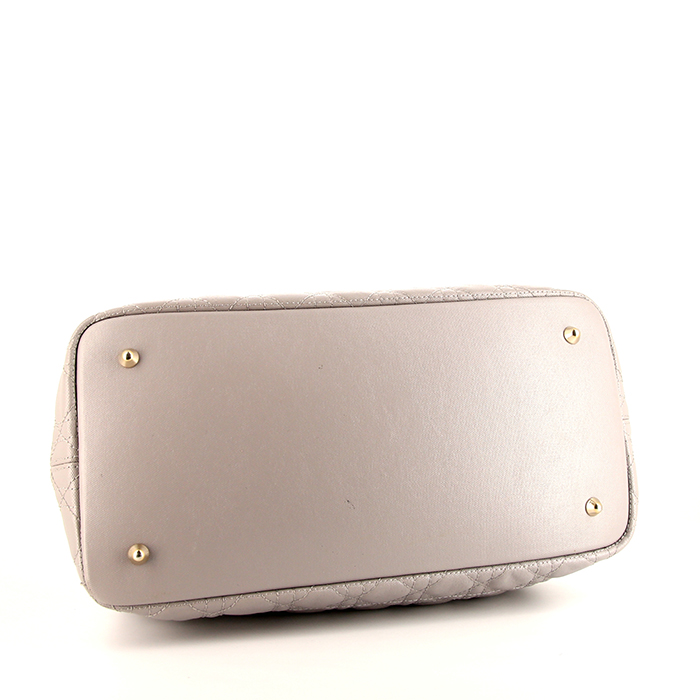Sac cabas Dior Panarea en toile cannage grise et cuir gris - Detail D4