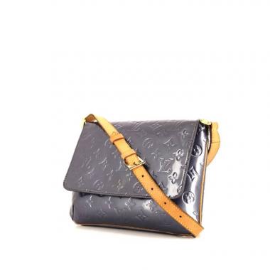 Bolso de mano en charol Monogram azul y cuero natural