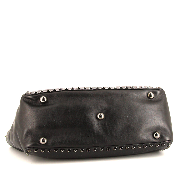 Sac cabas Valentino Rockstud trapeze en cuir noir - Detail D5