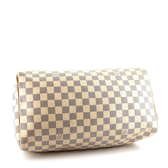 Bolso de mano Louis Vuitton Speedy 35 en lona a cuadros azul celeste y cuero natural - Detail D4